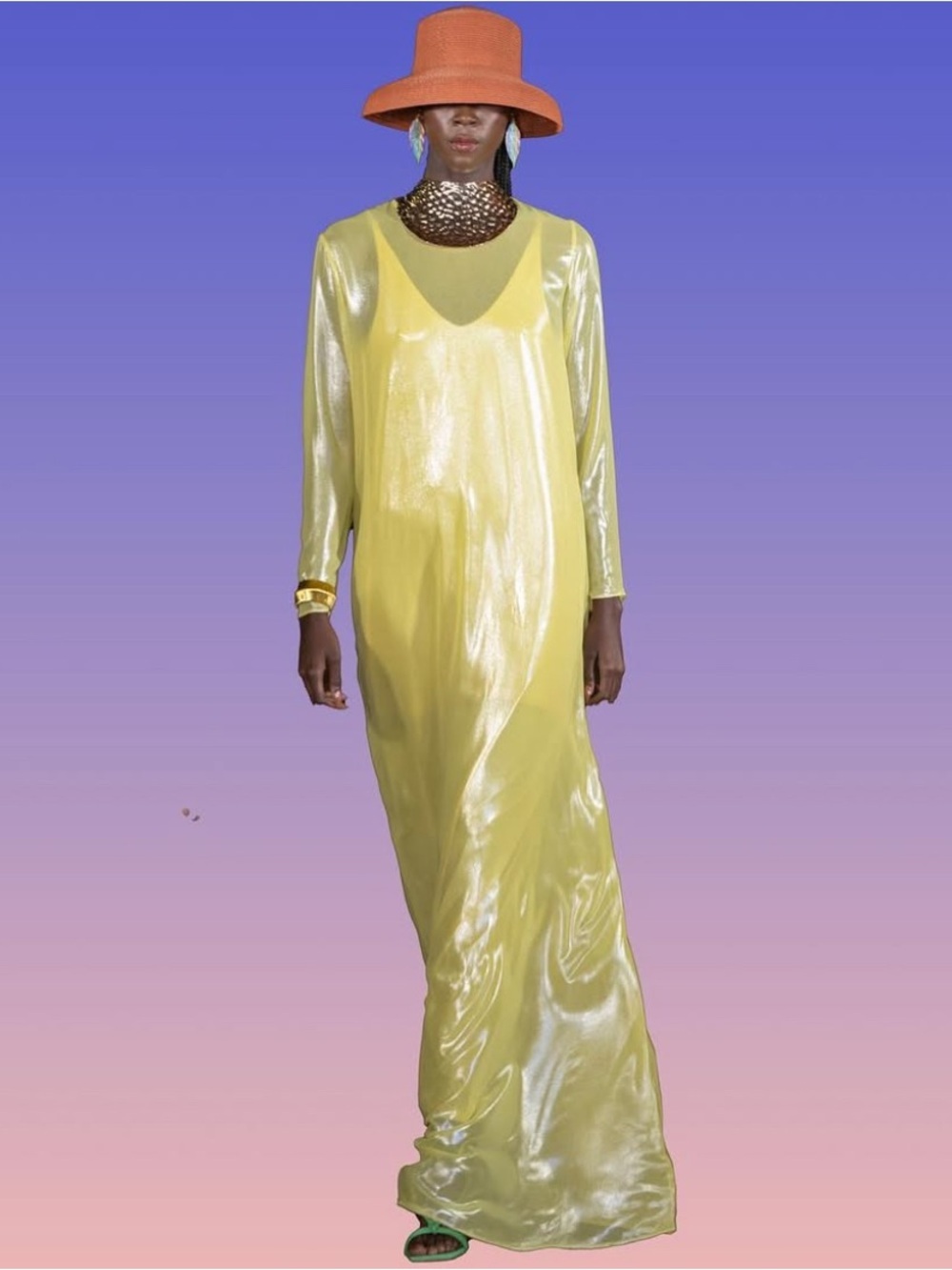 Dur Doux yellow metallic maxi dress